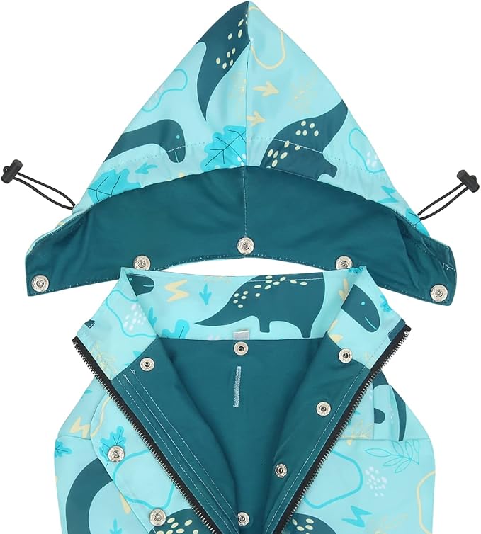 HDE Dog Raincoat Poncho Double Layer Zip Rain Jacket with Removable Hood, Leash Hole for Small to 3XL Dogs and Puppies Dinosaurs - S