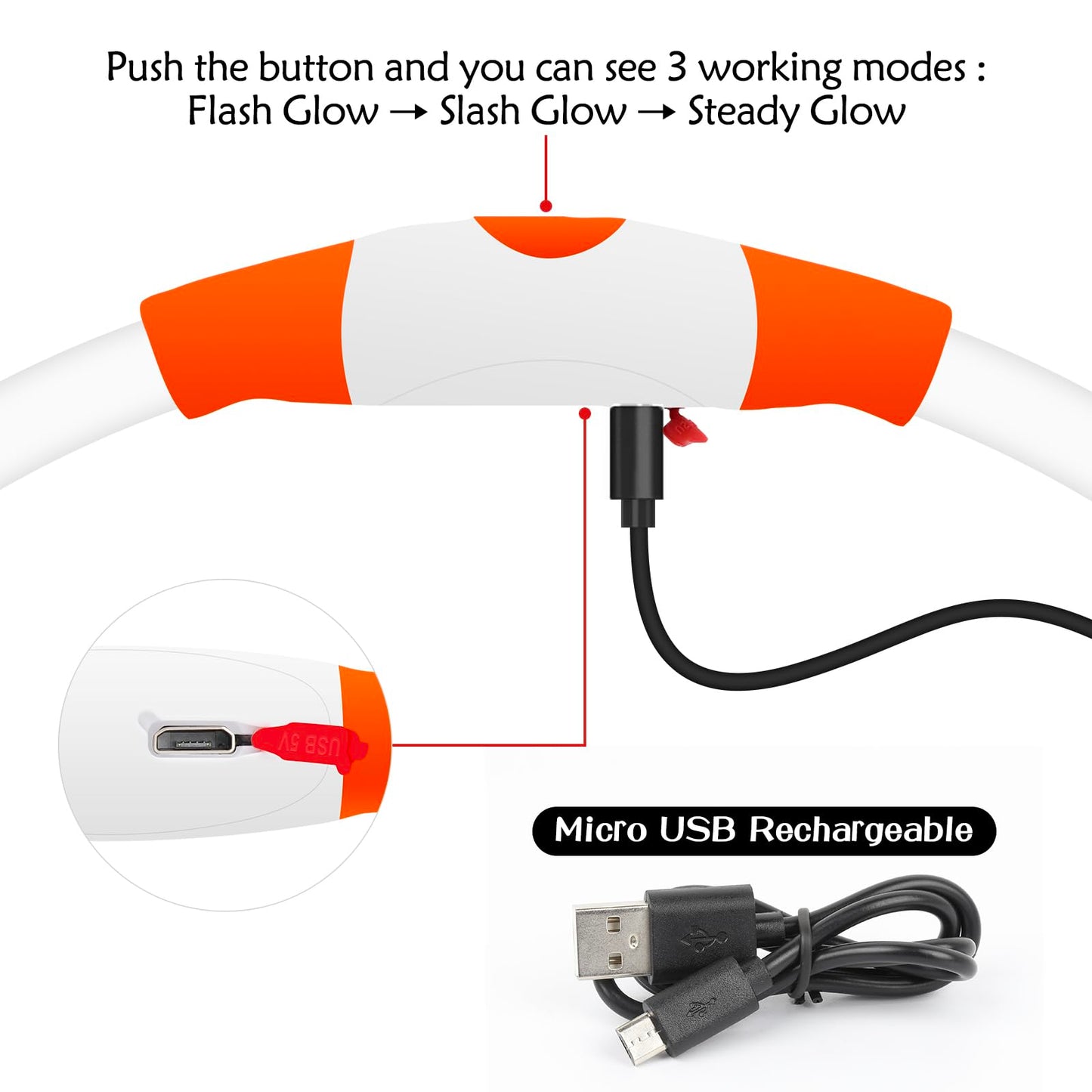 Illumifun LED Dog Collar, USB Rechargeable Light Up Dog Collars, TPU Cuttable Glow Dog Collar Lights for Night Walking (Orange)