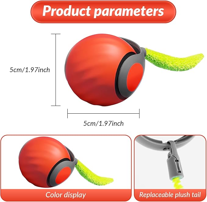 Speedy Tail 2.0 Interactive Cat Toy, 2025 Smart Rolling Ball for Pets, Automatic Motion Plaything for Cats and Dogs, Self-Moving Orange Pet Play Ball.