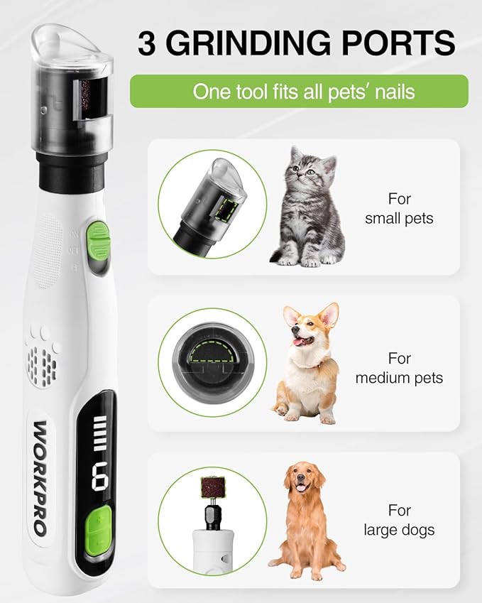 WORKPRO 6-Speed Dog Nail Grinder, Pet Nail Grinder for Small, Medium, and Large Dogs and Cats, 70 Accessories Rotary Tool with Type-C Charging Cable and Storage Bag for Sanding, Carving, and Polishing