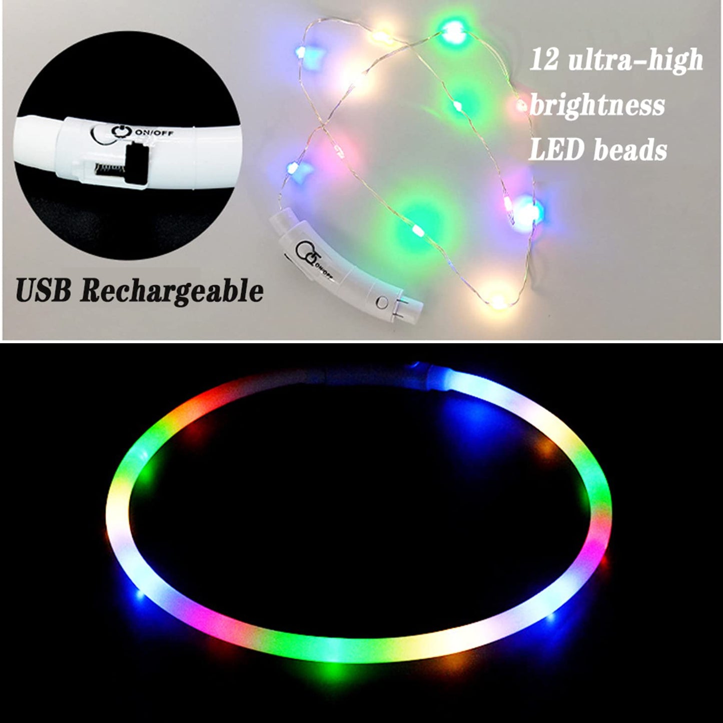 Light Up Dog Collar, Rechargeable Glowing Dog Collar, Light Dog Collar for Night Walking with 1640 FT of Visibility - Brightest LED Dog Collar Light, 3 Flashing Modes, Keeps Your Pets Safe in The Dark