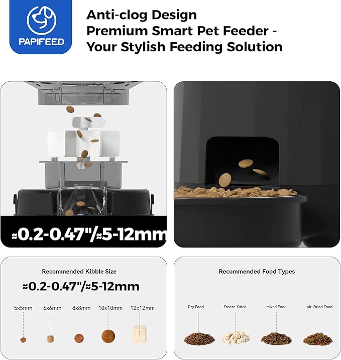 PAPIFEED Automatic Cat Feeder, 2.4G WiFi Auto Cat Food Dispenser with App Control, 3L Auto Pet Feeder with Dual Power Supply, Detachable for Easy Clean for Cats and Small Dogs, Black
