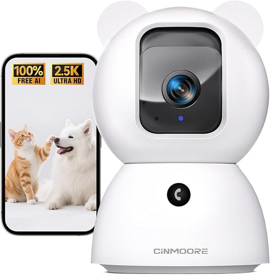 2.5K Security Camera Indoor, Non-Subscription AI Person/Pet/Cry Detection, 4MP Pet/Dog/Cat Camera w/Phone App, Pan Tilt 2.4GHz WiFi Cameras for Home Security, IR Night Vision, Full Duplex 2-Way Audio