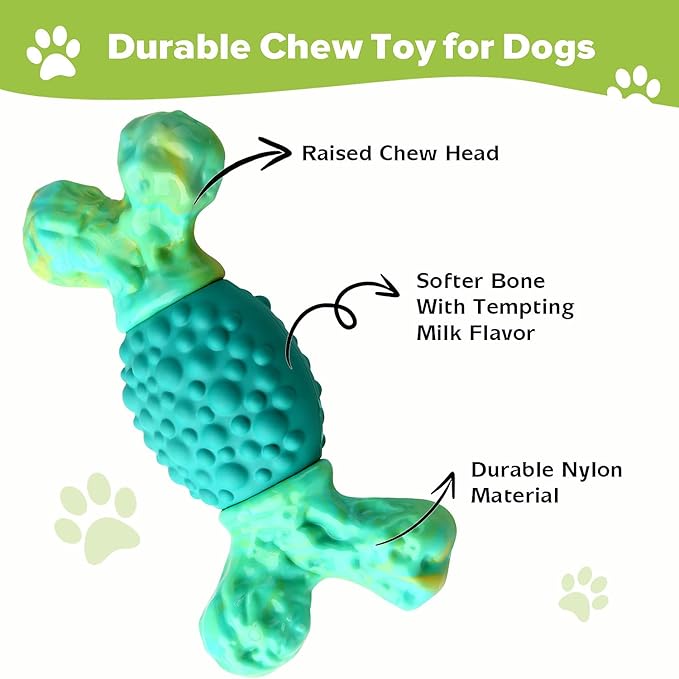 Rensh Tough Dog Chew Toys for Aggressive Chewers, Almost Indestructible Dog Toys for Medium Large Breed, Super Bone Chew Toy to Keep Them Busy & Reduce Boredom, Teeth Cleaning & Training, Milk Flavor