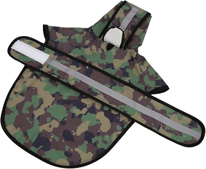 HDE Dog Raincoat Jacket Reflective Adjustable Hooded Pet Poncho Rain Coat with Leash Hole for Small to X-Large Dogs Camo - S