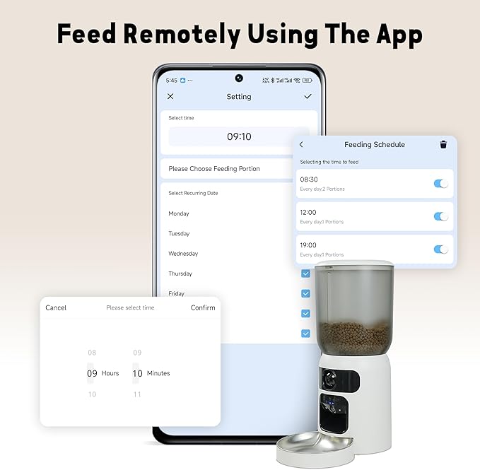 Maxee Cat Feeder, Automatic Dog Feeder with Camera, Cat Food Dispenser, 5G WiFi Pet Feeder with 2-Way Audio, Timed Pet Feeders, Motion Detection& Nightvision&120°Wideangle