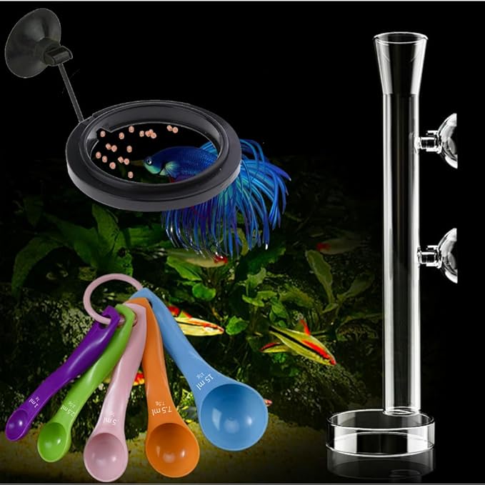 Fish Feeding Ring, Shrimp Feeding Dish, and Feed Measuring Spoon - Ideal Betta Fish Toys and Aquarium Feeding Accessories with Coral Feeder and Shrimp Feeding Tube