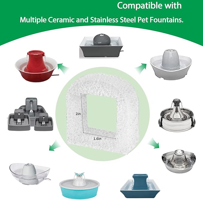 Cat Water Fountain Filters, 12 Pack Pet Fountain Replacement Foam Sponge Pre-Filters Fit for Multiple Ceramic and Stainless Steel Pet Fountains