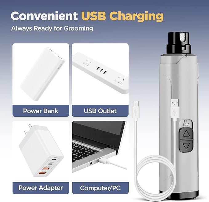 YGGDRA Dog Nail Grinder Upgraded - Professional 2-Speed Super Quiet and Low Vibration Electric Pet Nail Grinder with LED Lights - Painless Paws Grooming & Smoothing for Small to Large Dogs