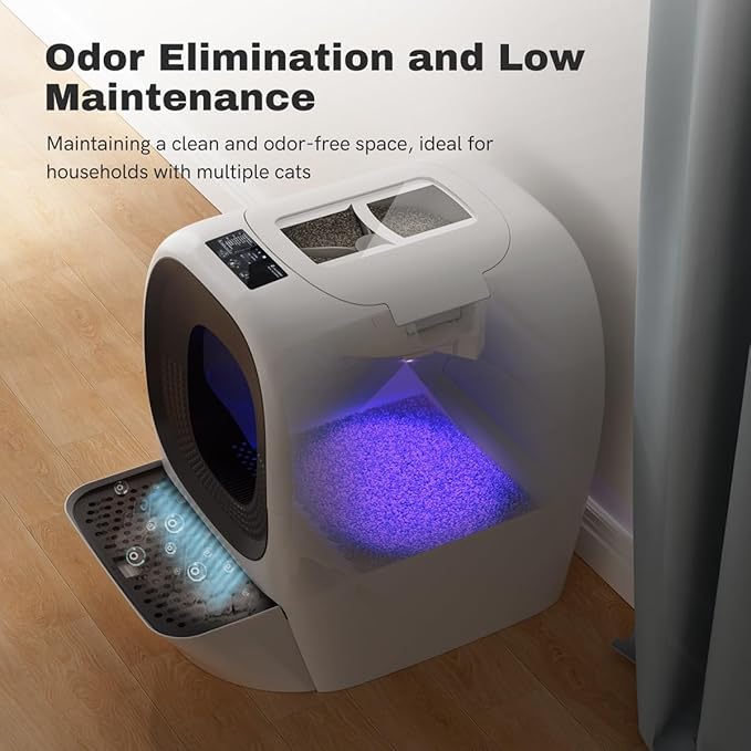 Self Cleaning Litter Box Auto Refill, Automatic Robot Litter Box for Multiple Cats, Hand-Like Rake Scooping/Odor Control System/6 x Safety Sensor/5G App Control, Large 80L Kitty Box Waste Disposal