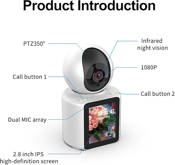 Two Way Pet Camera with 2.8 inch HD Screen, 1080P Video Calling Camera for Indoor Home Security, Indoor Home Nanny/Dog/Baby Security Device with Phone App