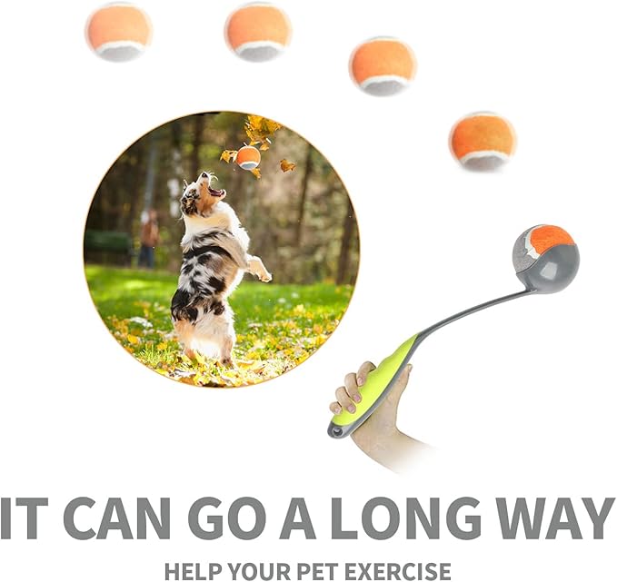 PAWISE Dog Ball Launcher - 12.2'' Dog Fetch Toy with 2.3'' Tennis, Portable Ball Thrower for Small to Medium Dogs, Indoor & Outdoor Use, Durable & Easy to Clean