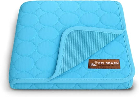 Pelsbarn Dog Cooling Mat- Ice Silk Summer Comfort, Self Cooling, Non-Slip Dog Pad, Durable & Washable, Mat for Medium Dogs 50x65 cm, Support Shelter Dogs with Every Purchase (Blue)