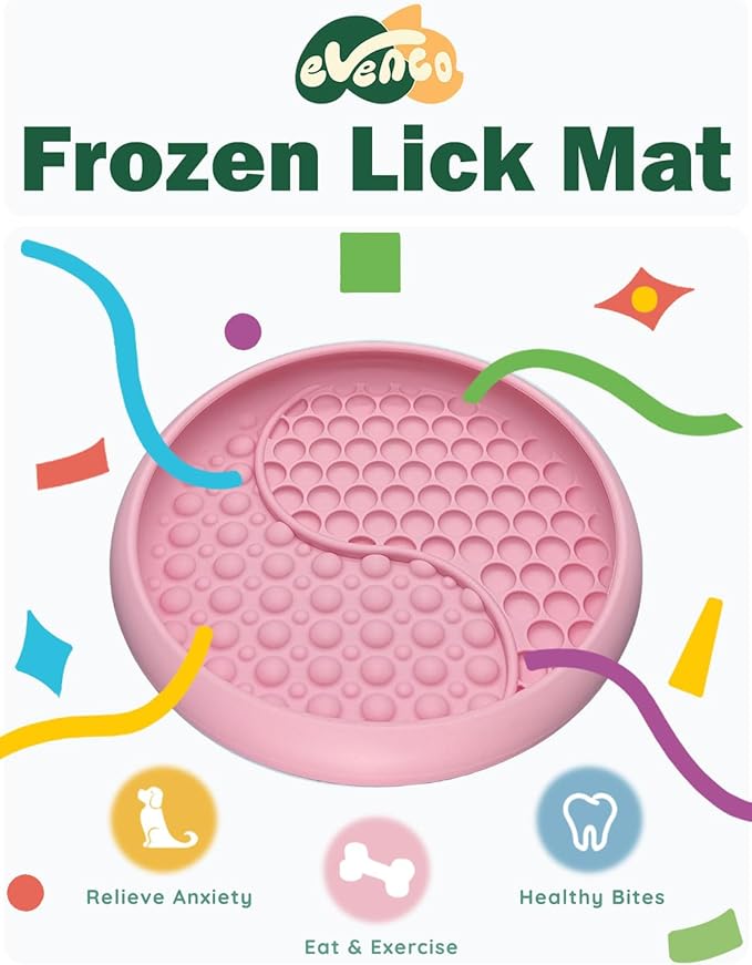 Lick Mat for Dogs, Silicone Slow Feeder Licking Mat with Non-Slip Suction Cups, Freeze-Friendly Lick Bowl for Enrichment Play, Anxiety Relief & Keeps Busy (8.0" x 1.4" Pink)