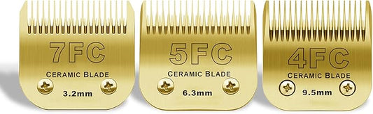 7FC/5FC/4FC Detachable Pet Dog Grooming Clipper Ceramic Blades Set,Compatible with Andis,Oster A5,Wahl KM10 Series Clippers,3 Pack,Gold