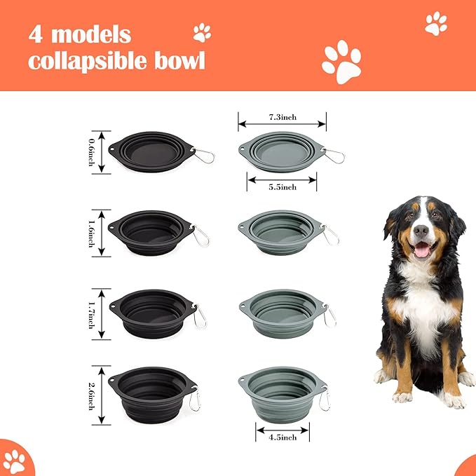 Silicone Dog Travel Bowl, 2 Pack Collapsible Pet Bowl, Foldable No Plastic Rim Pet Feeding Bowls, Water Cup for Pet Hiking,Camping