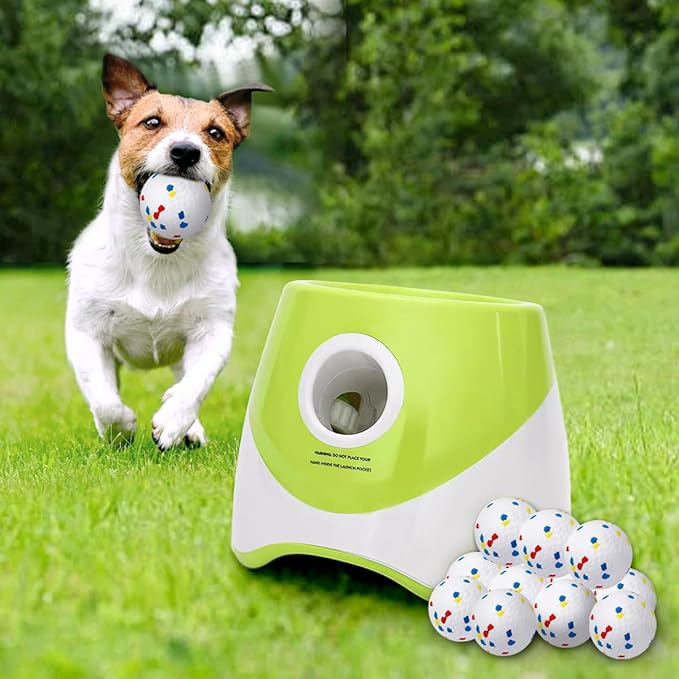 Automatic Ball Launcher for Dogs, Interactive Dog Ball Thrower with 12pcs 58mm ETPU Tennis Balls, 3 Range Modes, One Button Control, Support C-Type Charging