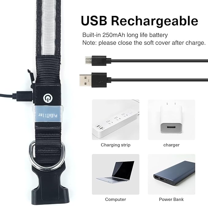 PcEoTllar Light up Dog Collar Lights for Night Walking - LED Dog Collar Light Rechargeable Color Changing, Glow in The Dark Dog Collars Waterproof Glowing Dog Collars for Large Small Medium Dogs