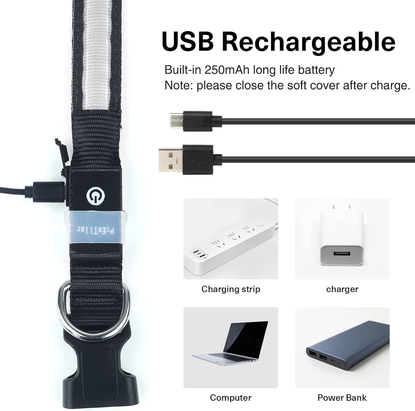 PcEoTllar Light up Dog Collar Lights for Night Walking - LED Dog Collar Light Rechargeable Color Changing, Glow in The Dark Dog Collars Waterproof Glowing Dog Collars for Large Small Medium Dogs