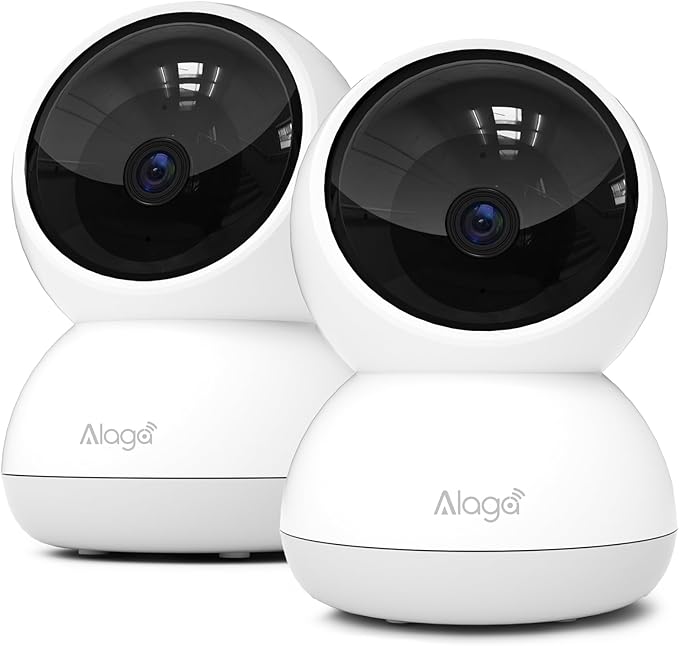 Alaga Indoor Security Camera,3K 5G and 2.4G WiFi, 360° Pan/Tilt, Human/Pet/Motion AI, Night Vision, Speaker, Indoor Camera with Phone App, Compatible with Alexa & Google Assistant,2-Pack White