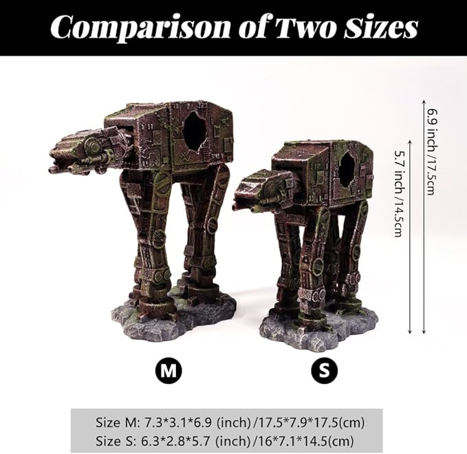 Fish Tank Decorations at-at of Star Wars Aquarium Decorations Betta Fish Tank Accessories for Sleep Rest Hide and Play (S)