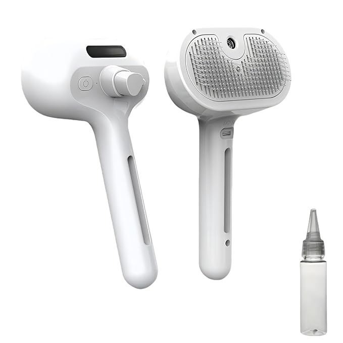 Cat Steam Brush for Indoor Cats - 3 in 1 Steam Brush for Cats with Mist Spray, Self Cleaning & Pet Hair Removal, Gentle Cat Grooming Tool for Shedding (White)