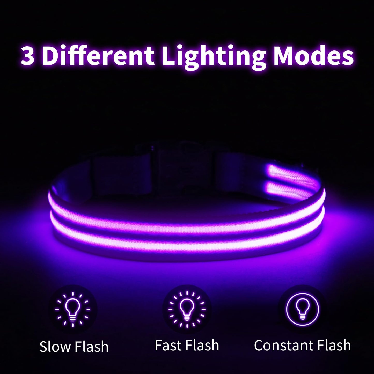 LED Dog Collar, USB Rechargeable Light Up Dog Collar, Adjustable Glowing Dog Collars, Comfortable Soft Collar for Small, Medium, Large Dogs Night Walking-Purple S