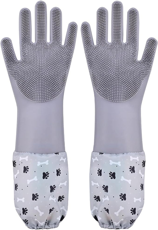 Pet Grooming Gloves Pet Hair Remover Cat, Dog Washing Gloves Silicone Heat Resistant Cleaning Gloves with High-Density Teeth Grooming Gloves for Dogs, Cats, Horses, Rabbits (1 Pair - Gray)