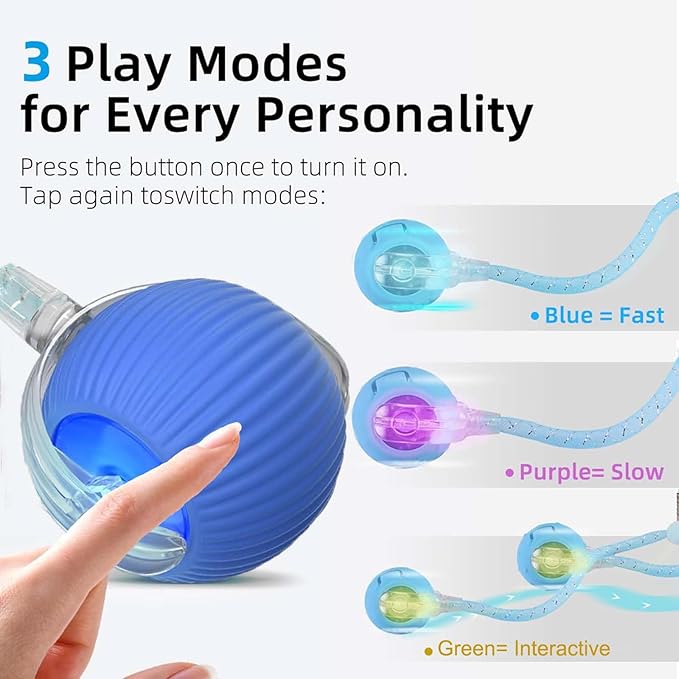 Speed 2.0 Tail Interactive Cat Toys for Indoor Cats, Chirping & Motion Activate Ca t Toy, Smart Kitten Rolling Ball Moving Ball Toys, Rechargeable Dog Cat Bal l for Enrichment Exercise (Blue)