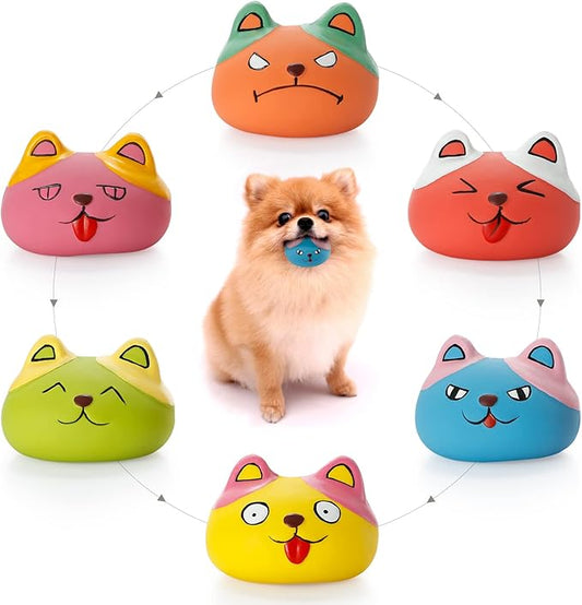 Squeaky Dog Toys Funny Animal Dog Balls for Puppy Mini Small Pet Dogs 6 Pcs/Set (Cat)