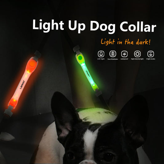 LaRoo Light Up Dog Collar with Nylon Stickers, Universal Glowing Collar Accessories for Leash Harness, Silicone Waterproof Dog LED Flashing Collar Night Outdoor Safety