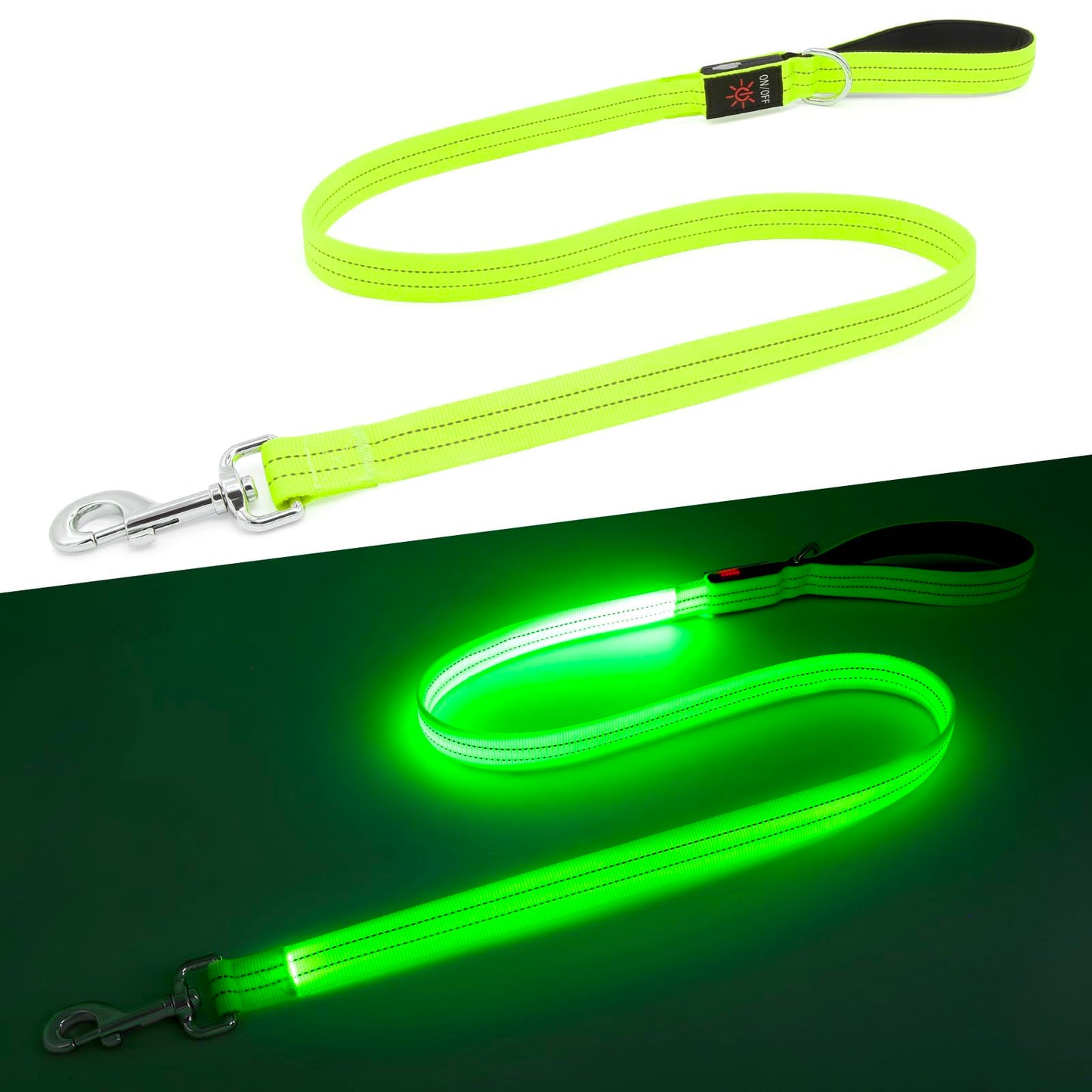LED Dog Leash, 4 Ft Light Up Dog Leash USB Rechargeable Waterproof, Nylon Reflective Leashes with Padded Handle, Safety Glow in The Dark Pet Lights for Large Medium Small Pet(Green)