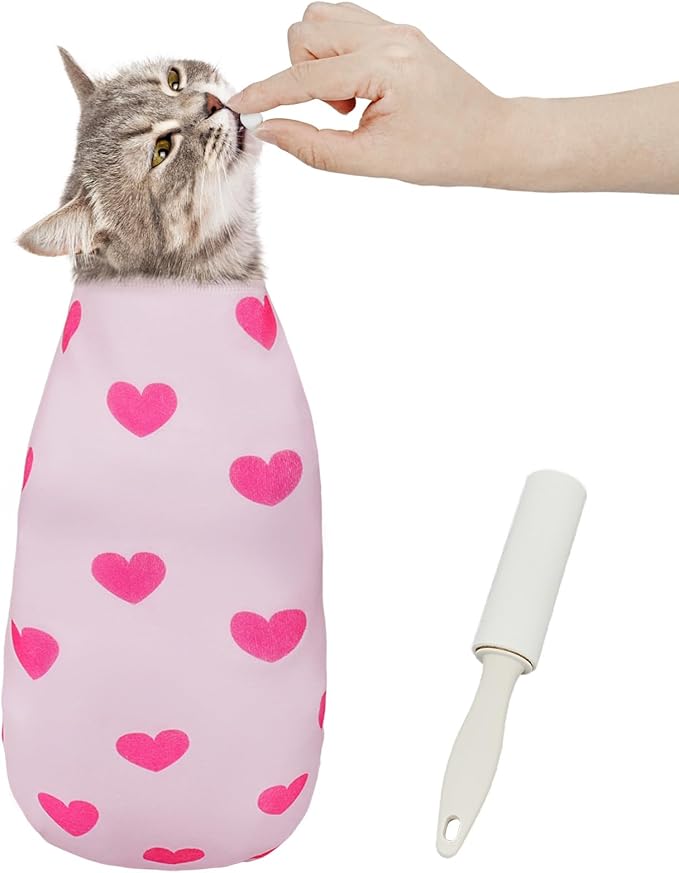 Cat Wrap for Cutting Nails, Self-Adhesive for Grooming, Anti-Scratch Cat Swaddle Wrap for Medicine, Nail Clipping, Teeth Brushing, Ear Cleaning