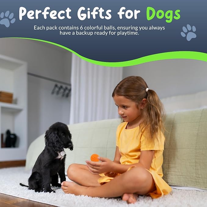 SuperFetch Dog Balls 1.5 Inch No Squeak Toy for Small Dogs Teething Toys for Puppies Rubber Balls for Fetch, Training, Boredom and Solo Play - 6 Pack