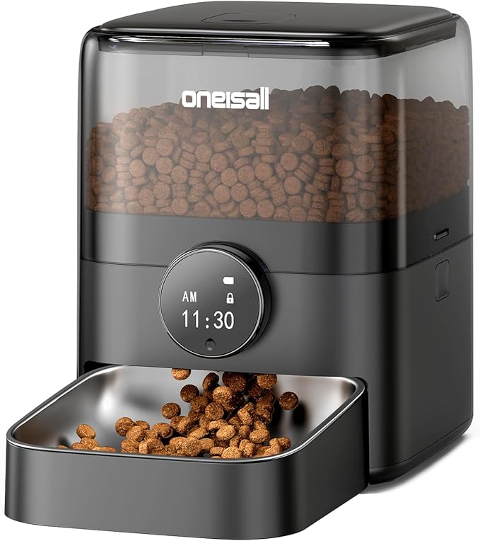 oneisall Automatic Cat Feeder for Large Kibble and Snacks, 12 Cups/3L Timed Pet Feeder for Cats Indoor, Programmable Dry Food Dispenser (Black)