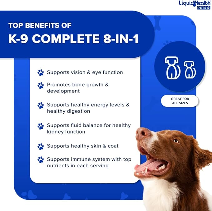LIQUIDHEALTH Pets K9 Complete 8-in-1 Multivitamin for Dogs & Puppies & Joint Purr-Fection Hip & Joint Glucosamine Chondroitin Drops for Cats - USA Made Pet Supplements for Joint Health, Immune Support