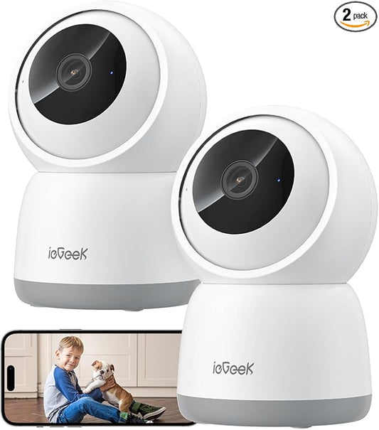ieGeek 2K Indoor Security Camera, 5G/2.4G WiFi Pet Cameras for Home Security, 360° Dog Cam w/Auto Tracking, Smart Motion Detection, Phone App, Baby Monitor, 3MP Night Vision, Works with Alexa(2 Pack)