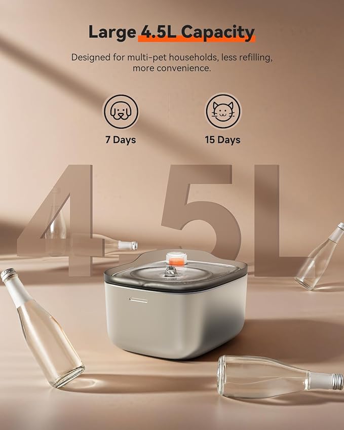 3L Automatic Cat Feeder +Wireless Cat Water Fountain Stainless Steel 4.5L Set, 5G & 2.4G Wi-Fi Pet Food Dispenser Pet Feeder, Pet Dry Food, 1-10 Meals Per Day