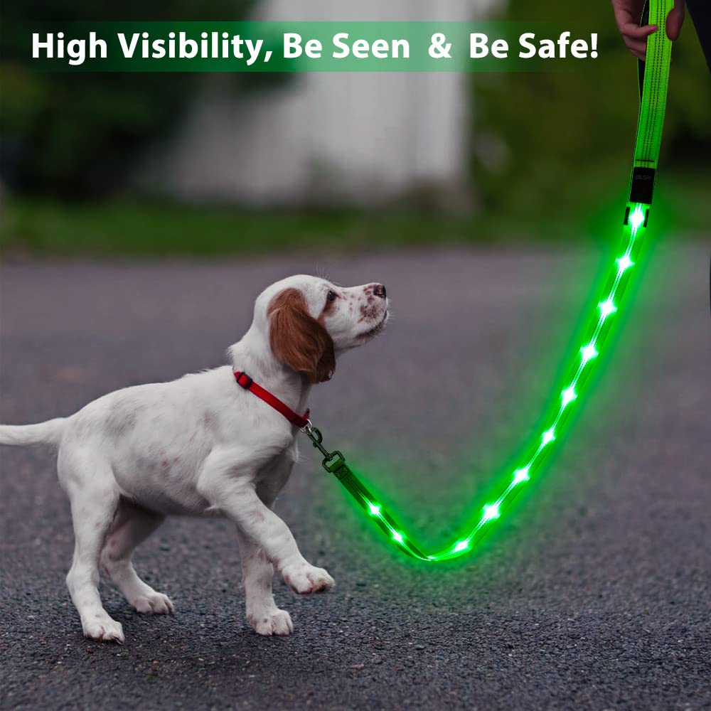 Candofly Light Up Dog Leash, Reachargeable Pet Leash with Light, 4 Ft Glowing Dog Rope Lead for Night Walking (Green)
