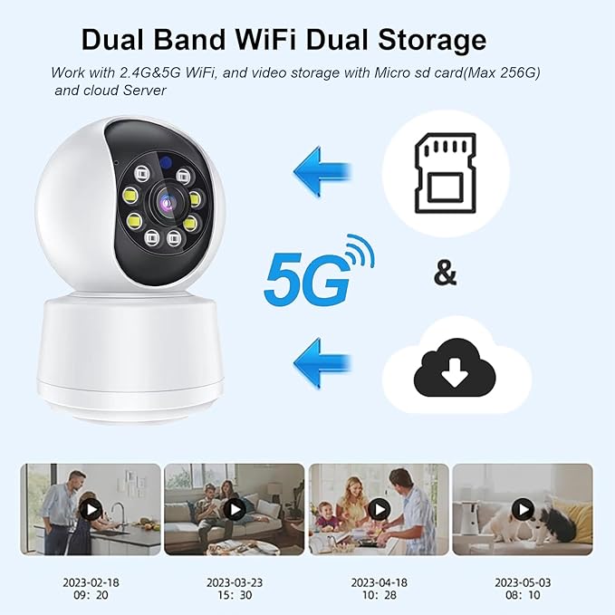 2K Indoor Security Camera, 2.4GHz/5GHz 360 View Pan/Tilt WiFi Cameras for Home Security, Pet Dog Baby Camera with Phone App, Motion Detection, Color Night Vision, 2-Way Audio, 24/7 SD Card Storage