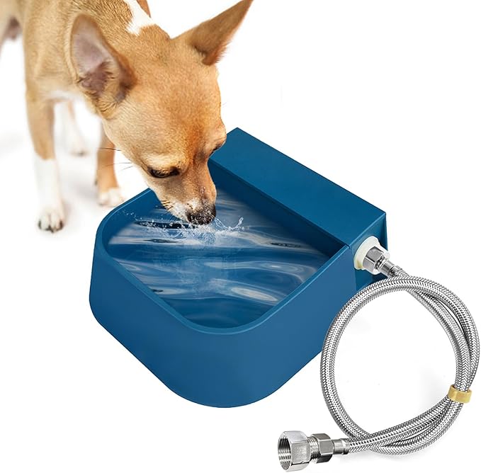 Enjoying Automatic Water Dispenser for Dogs Cats, Automatic Chicken Waterer with 3/4'' Anti-Bite Metal Hose and Float Valve, Outdoor Dog Water Bowl