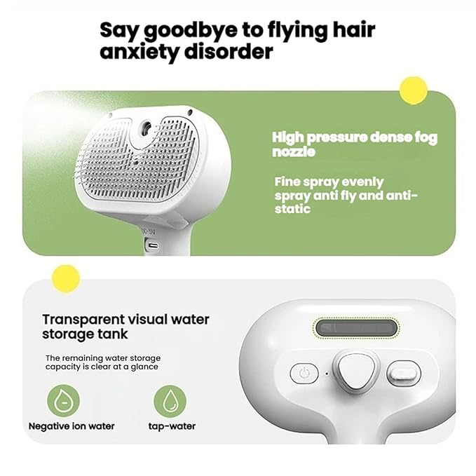 Cat Steam Brush for Indoor Cats - 3 in 1 Steam Brush for Cats with Mist Spray, Self Cleaning & Pet Hair Removal, Gentle Cat Grooming Tool for Shedding (Black)