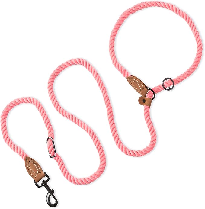 Mile High Life Hands Free Dog Leash, Crossbody Waist Leash with Genuine Leather Connection, Multifunctional Adjustable Slip Lead for Dog Walking Running (Coral Red, 7FT)