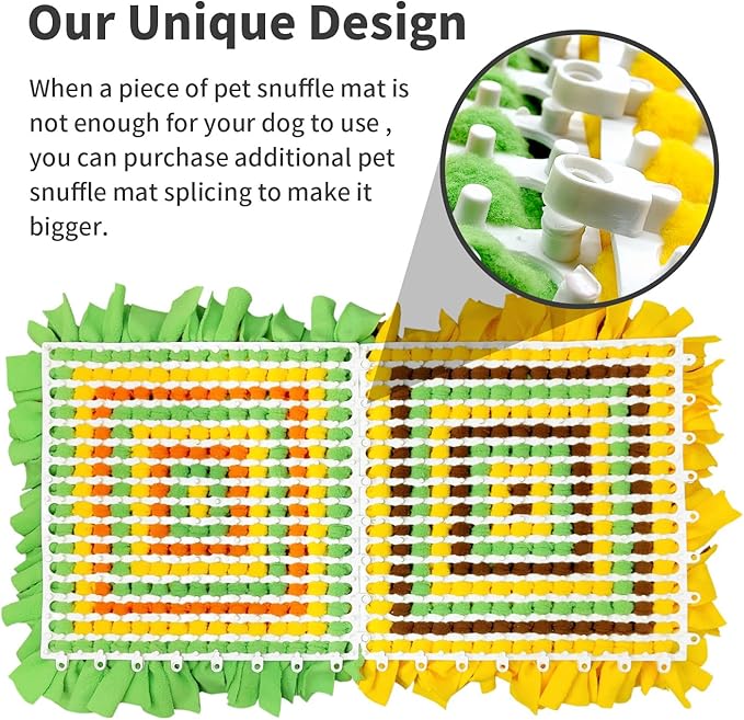 Pet Snuffle Mat for Dogs, Dog Feeding Mat, Nosework Training Mats for Foraging Instinct Interactive Puzzle Toys (Orange&Green&Yellow)