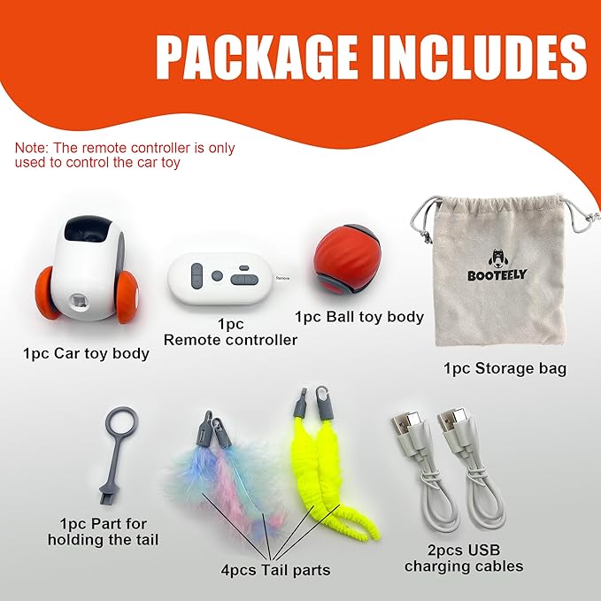 1pc Interactive Automatic Remote Control Cat Mice Car Toy and 1pc Smart Electric Moving Speedy Cat Ball Toy with Feather Tail, Suitable for Dogs, Keep Busy, Stimulating, Rechargeable (orange)