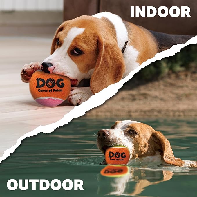 AMA SPORT Squeaky Tennis Balls for Dogs 2.5" Small Medium Dog Tennis Balls for Throwing and Fetching Dog Toys for Training, Exercise, High Bouncing 4 Pack (Orange Pink)