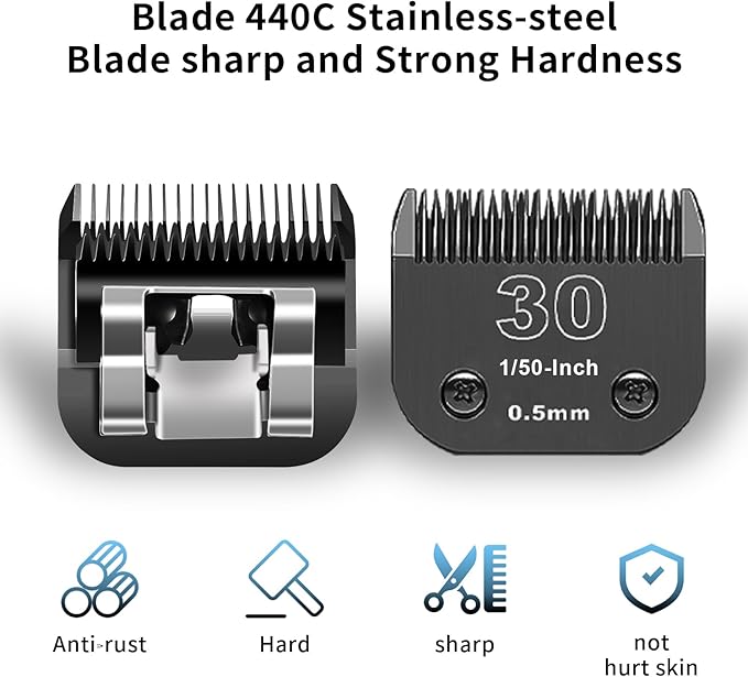 Black Detachable Pet Dog Grooming Clipper Stainless Steel Blades Set,Compatible with Andis,Oster A5,Wahl KM10 Series Clippers,Cut Length 1/100"(0.25mm) to 1/2"(13mm) ,7 Pack (10+30+40+7FC+5FC+4FC+3FC)
