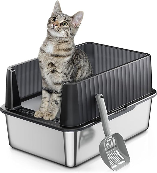Zarler Stainless Steel Litter Box for Kittens, Small Cat Litter Box 17" L x 13" W x 11.8" H, Metal Kitty Litter Boxes with High Sides, Black (Non-Sticky, Easy to Clean, Anti-Urine Leakage)