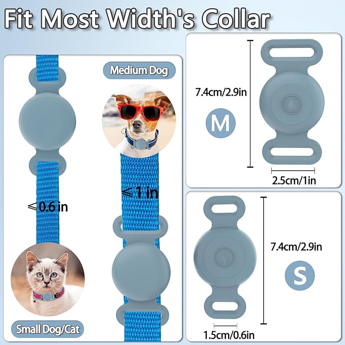 Waterproof Airtag Dog Collar Holder Compatible With Apple AirTag, Silicone Case for Pet GPS Tracker, Anti-Lost Holder for Cat and Dog (Light Blue)