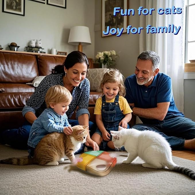 Cat Toys Interactive Automatic Whack-A-Mole/Hide and Seek Ultra Fun Smart cat Feather Toy for Indoor Cats Rechargeable 2-Feather 4-Hole stimulating Instinct of Hunting get rid of Boredom